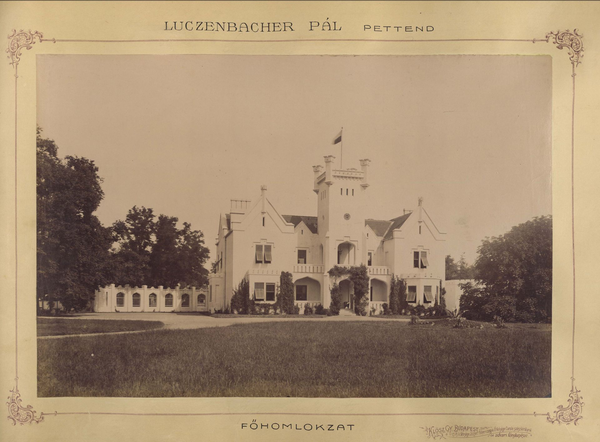 Luczenbacher-kastély főhomlokzata. A felvétel 1895-1899 között készült. A kép forrása: Fortepan / Budapest Főváros Levéltára. Levéltári jelzet: HU.BFL.XV.19.d.1.11.081